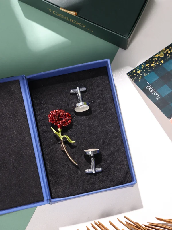 Red Brooch and White Cufflink Gift Set - Image 2